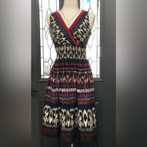 Charter Club Red Beaded V-Neckline Sleeveless Multicolored Boho Dress